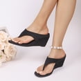 thumbnail image 3 of Women's Low Wedge Sandals Trendy Dressy Square Open Toe Summer Beach Flip Flops Thong Heeled Sandals Black Size 7, 3 of 6