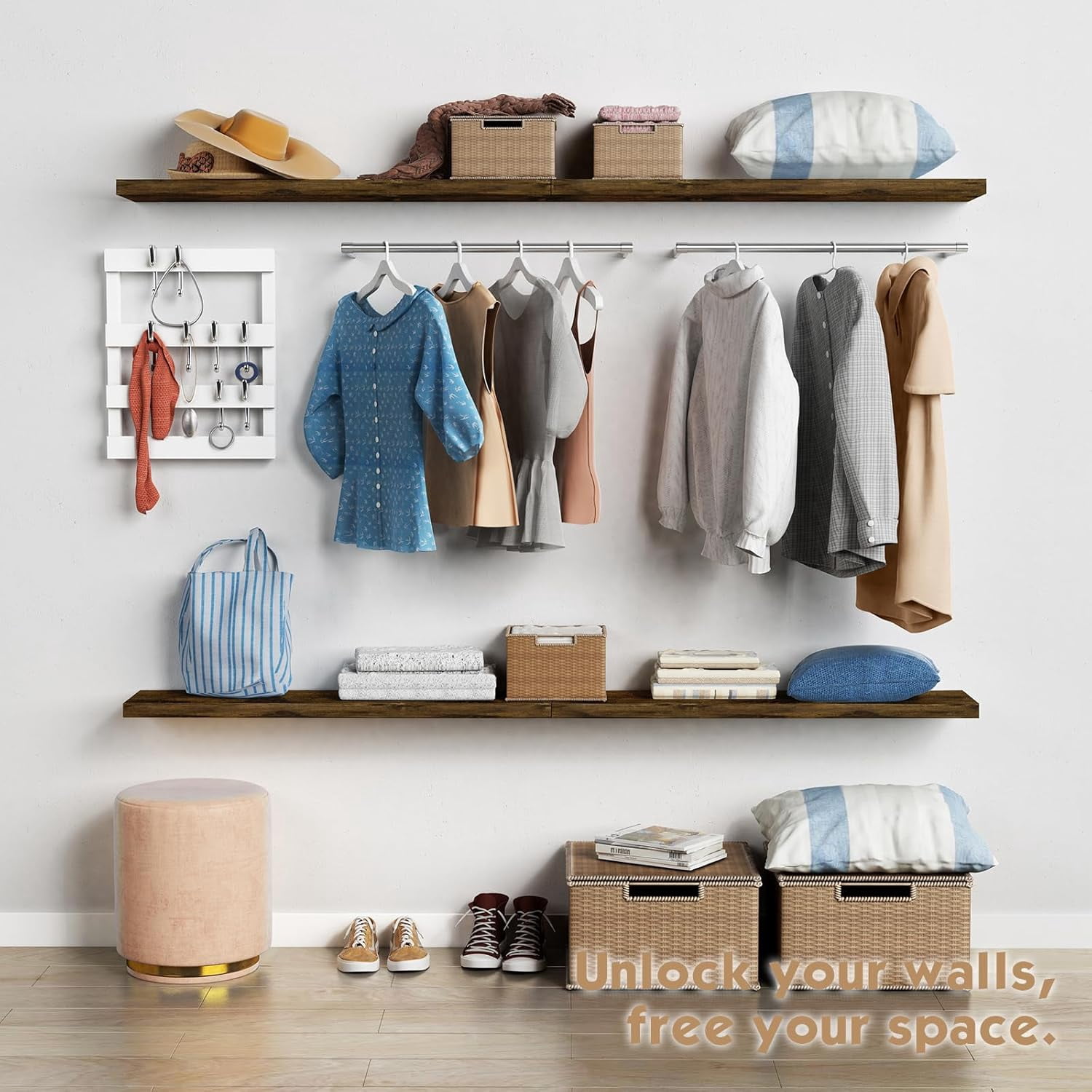 36 Inch Floating Shelves for Wall Long Set of 3, Large Deep Wall Shelves for Bedroom Living Room Decor, Rustic Wood Floating Shelf for Kitchen Closet Office TV Plants Books (Dark Brown)