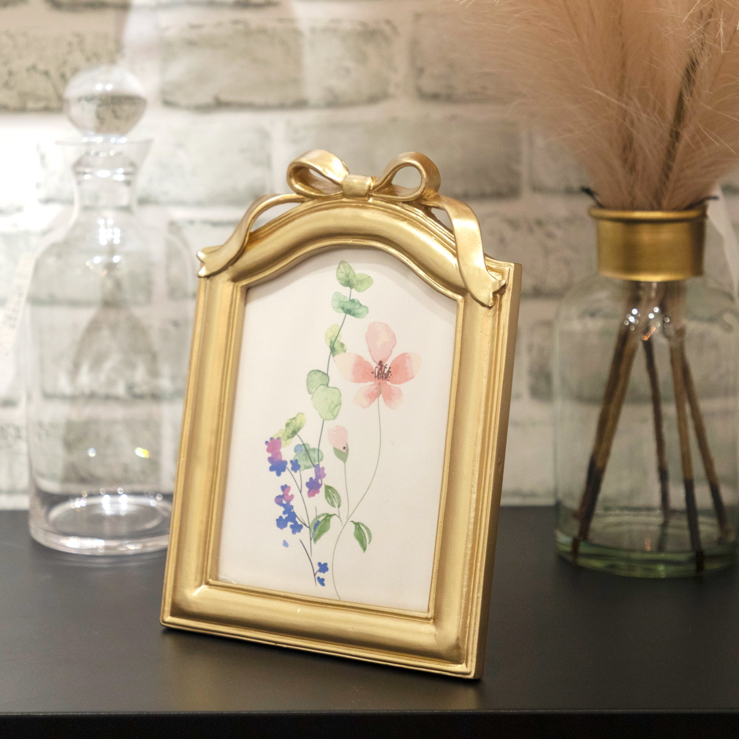 OneDesign Home 5X7 Gold Bow Detail Resin Tabletop Picture Frame