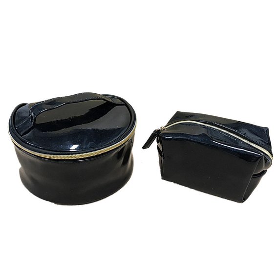 Patent Leather Glitter Cosmetic Bag Set of 2 Toiletry Travel Makeup Bags