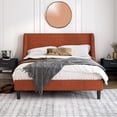 thumbnail image 2 of Einfach Queen Size Platform Bed Frame with Fabric Upholstered Wingback Headboard, Burnt Orange, 2 of 7