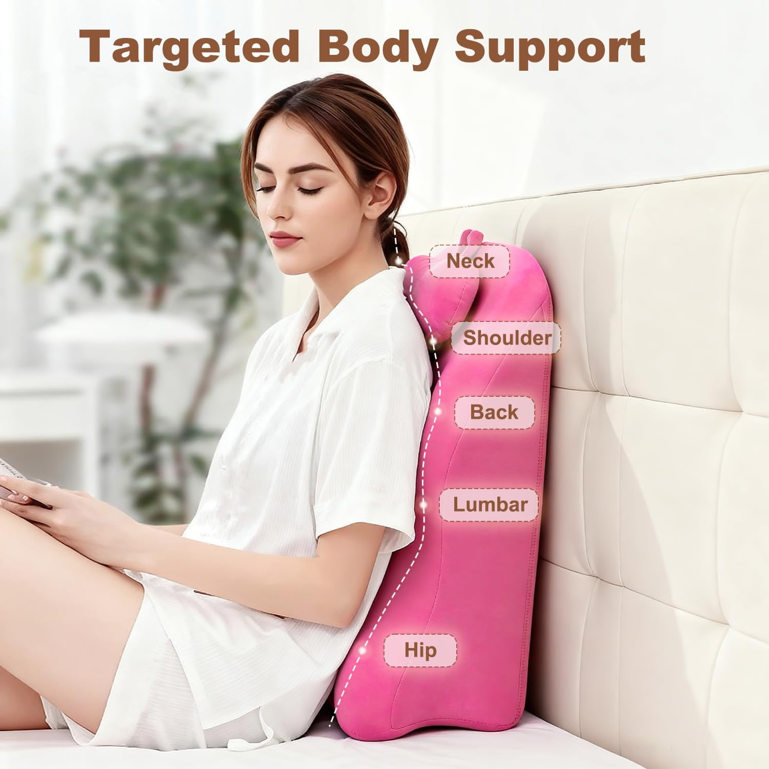 Memory Foam Ergonomic Wedge Pillow, Multi-Position Support Pillow, Ergonomic Support for Back Pain, Acid Reflux & Sitting Up, Ideal for Massage, with Removable Cover,40-Degree Angle Design (Pink)