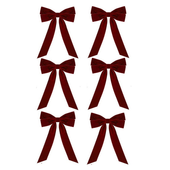 6pcs Velvet Bows with Twist Tie, 13x9 Inch Pre-Tied Vintage Christmas Velvet Ribbon Bows for Treat Bags Gift Wrapping Basket Wedding Baby Shower Brithday Party (Wine,6pcs)