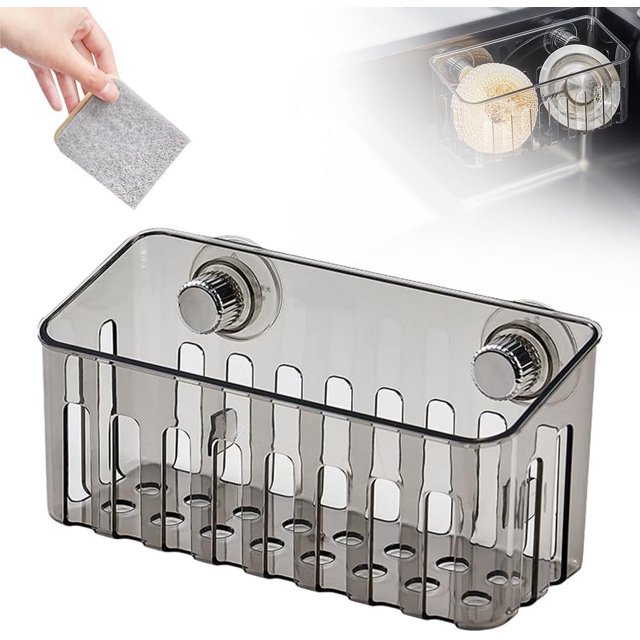 Sponge Holder for Kitchen Sink with Strong Suction Cup, Kitchen Sink Caddy for Dish Sponge Inside Sink, Removable Kitchen Sink Organizer Rack for Brush Dish Cloth (Gray)