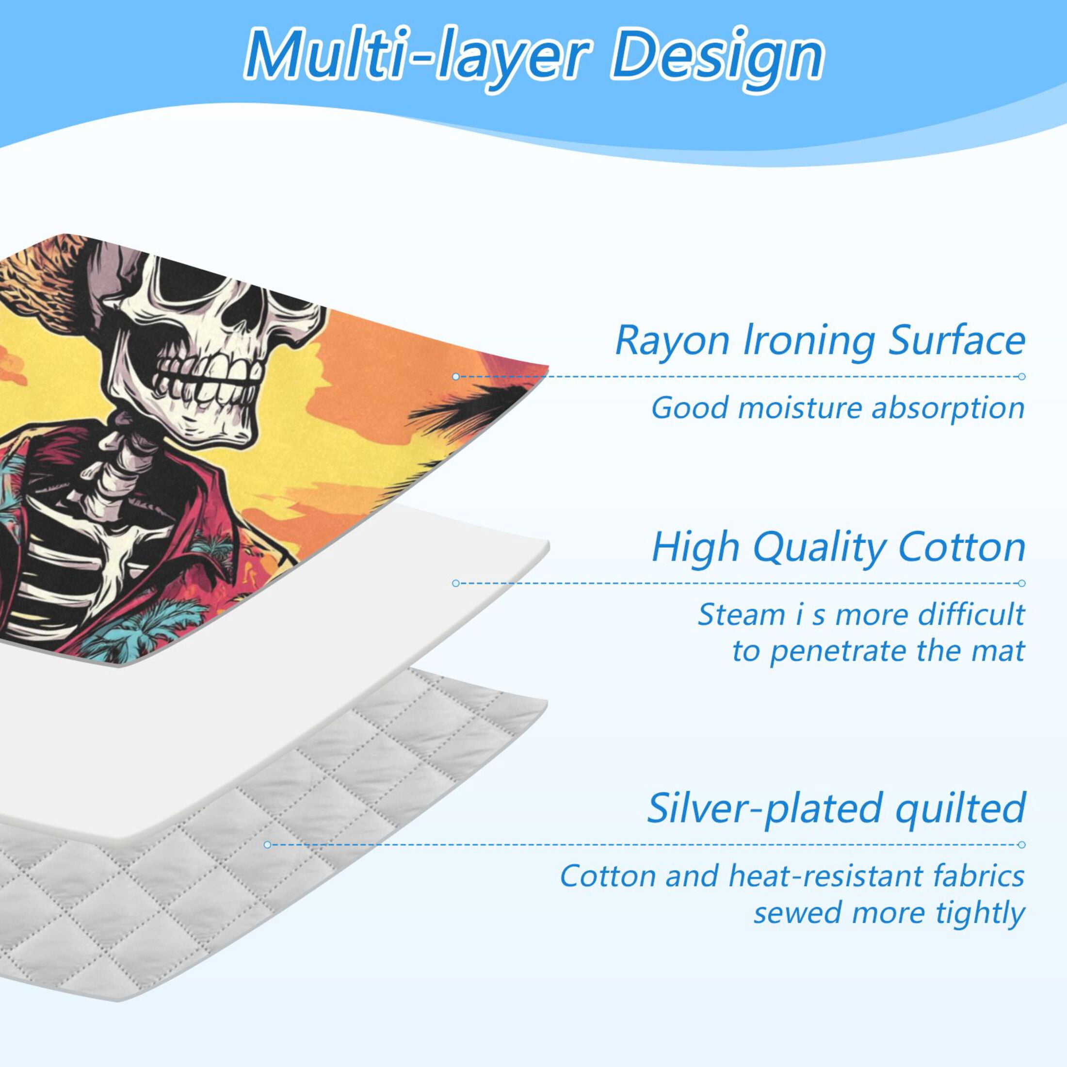 Skeleton with Surfboard on Sunset Beach Ironing Mat Blanket Portable Travel Ironing Pad Heat Resistant Pad 47.2" x 27.6”