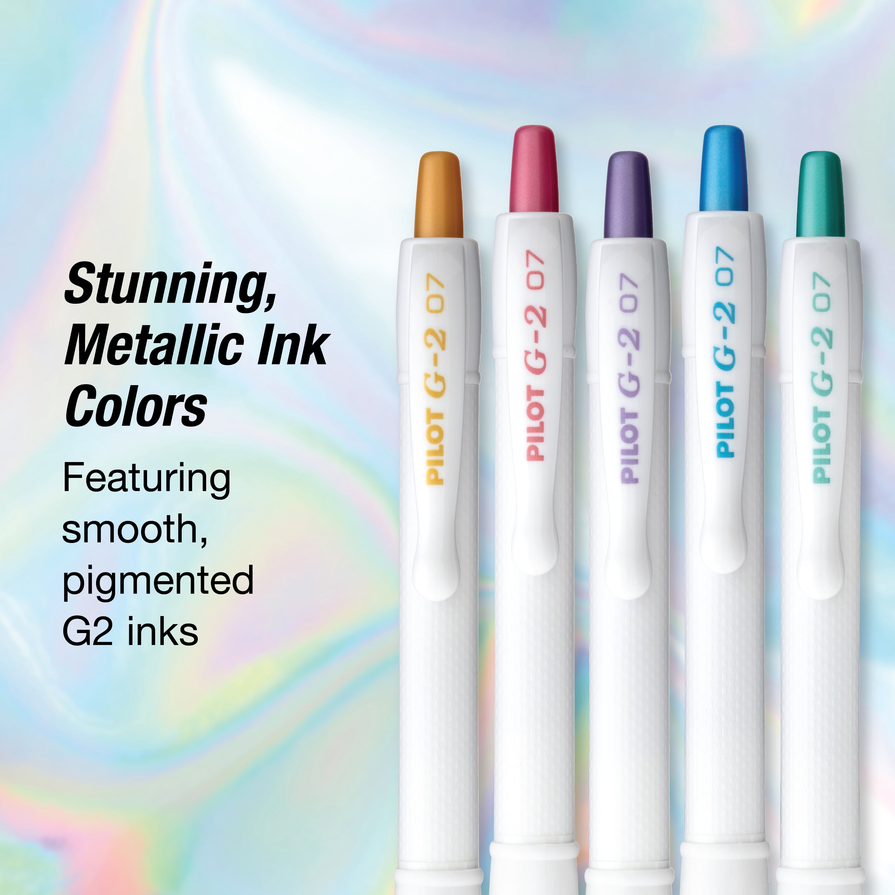 Pilot G2 Edge White Premium Gel Pens, Retractable, Fine Point, 0.7mm, Assorted Metallic Colors, 5 Count