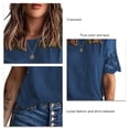 thumbnail image 4 of Camiseta de encaje de manga corta para mujer Blusa de manga de encaje con cuello redondo de color puro de moda con cuello redondo, 4 of 6