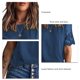 thumbnail image 4 of Camiseta de encaje de manga corta para mujer Blusa de manga de encaje con cuello redondo de color puro de moda con cuello redondo, 4 of 6