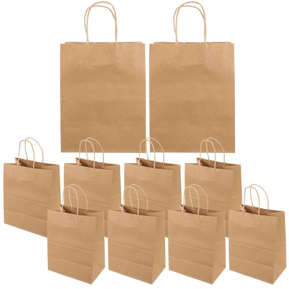 HOMEMAXS Light Brown Paper Gift Bags with Handles for Storage Small Size 10 Pieces