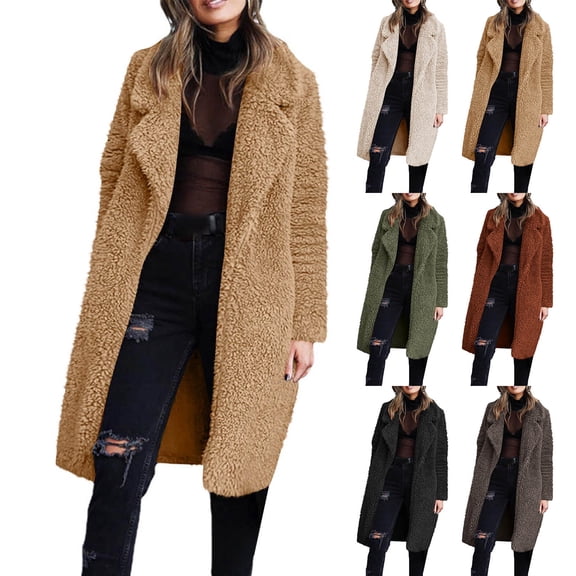 Women's Long Sleeve Warm Plush Jacket with Lapel for Office Wear, Winter Outings, and Festive Occasions,Army Green,L