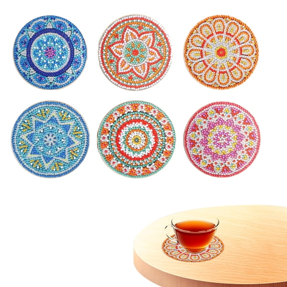 6pcs DIY Diamond Painting Coaster Kit Colorful Floral Design with Stand The Perfect Choice for Home Decor and Gifting