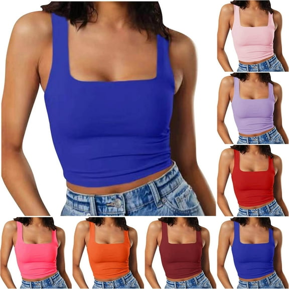 Dagugfen Camisole Tops for Women Square Neck Low Cut Undershirts Slim Fitted Comfy Lightweight Crop Sleeveless Shirts