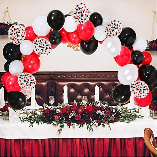 Kit d'arc de guirlande de ballons bricolage rouge noir blanc - 12 10 Ballon  rouge noir blanc Ballons de confettis en latex Bande d'arc de 16 pieds pour  Cirque BBQ Anniversaire Casino