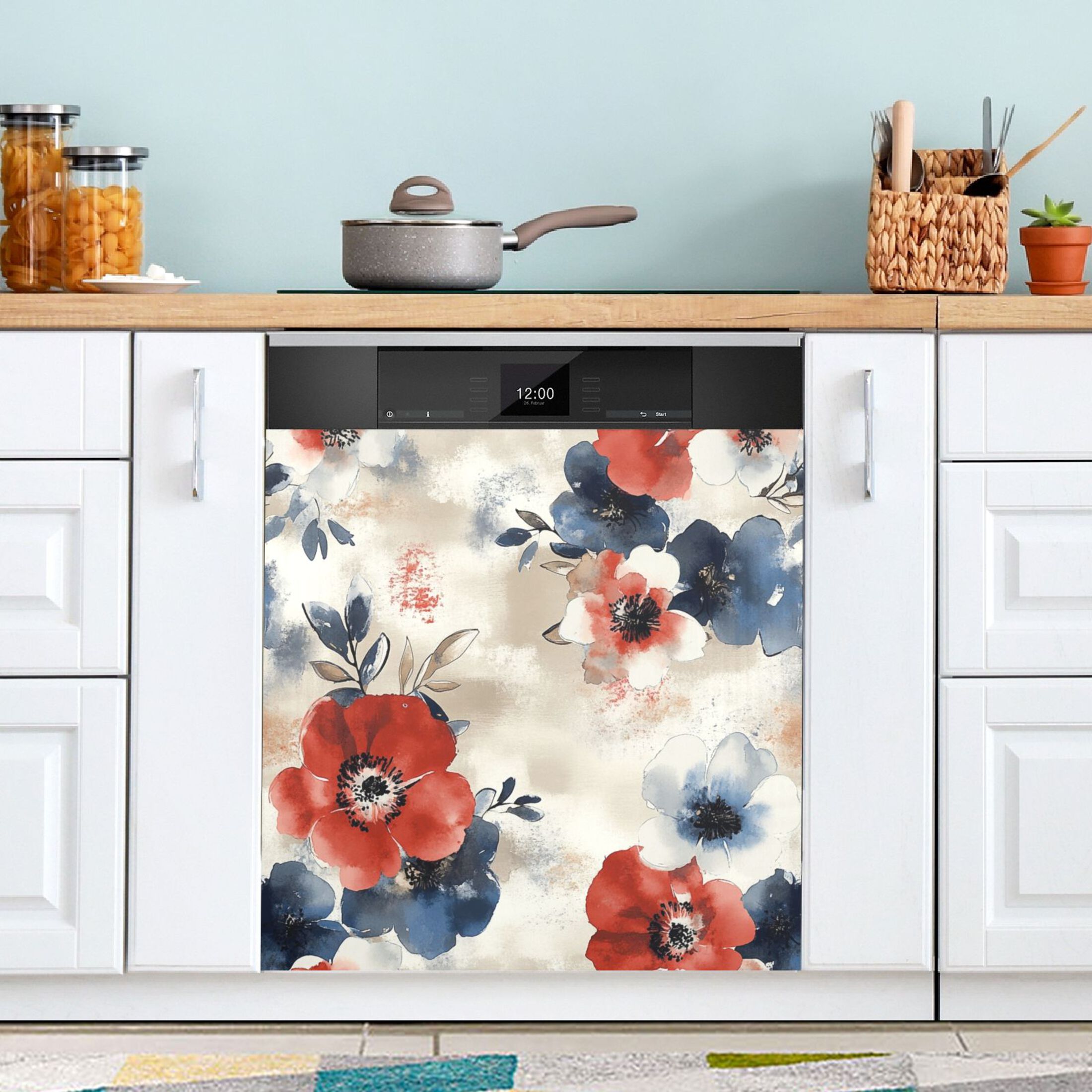 Dishwasher Magnetic Sticker 23x26 Inch Refrigerator Magnetic Sticker Washing Machine Magnetic Sticker Kitchen Panel Magnetic Sticker Home Decor Red and Blue Cartoon Flowers