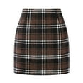 thumbnail image 2 of Qwertyu Womens Plaid Skirt High Waist Pencil Skirt Bodycon Spring Winter Short Dress Plaid Mini Skirt Coffee 2XL, 2 of 4