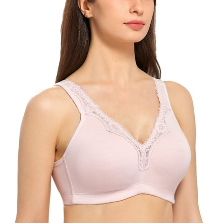 

Delimira Women s Wireless Contton Bras Lace Plus Size Non-Foam Comfort Bralette