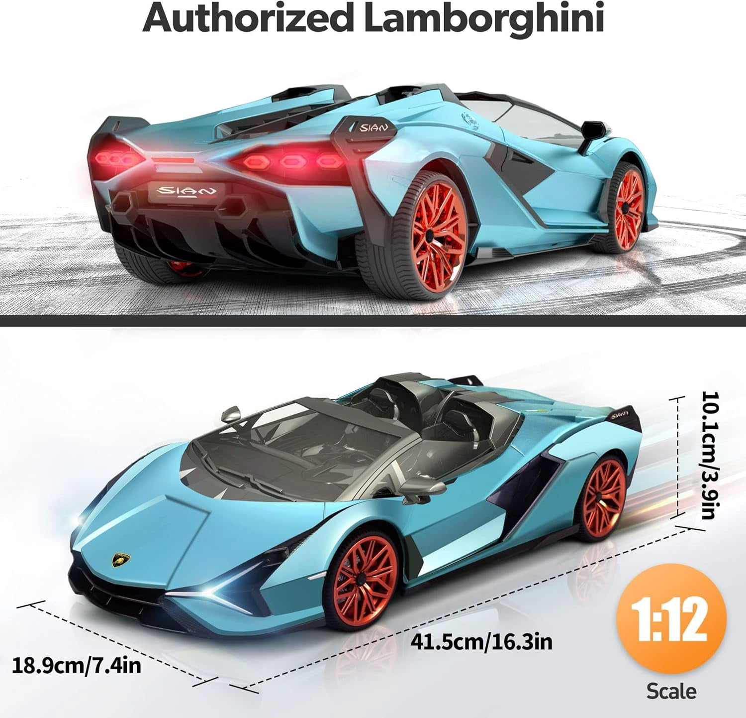 Miebely 1:12 Scale Lamborghini Remote Control Car, 7.4V 900mAh ,2 Battery, 12Km/h Fast, 2.4Ghz, Blue