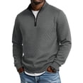 thumbnail image 2 of Busydd Quarter Zip Pullover Men with Quilted Texture Fashion Stand Collar Solid Color Long Sleeve Men's Sweatshirts L, 2 of 9