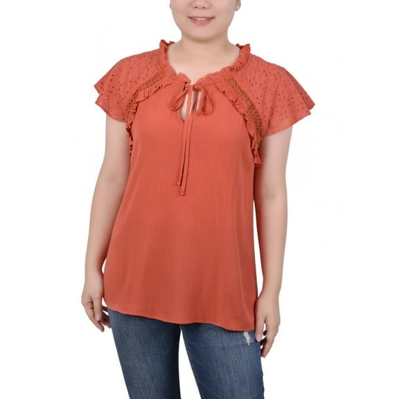 NY Collection Missy Eyelet Sleeve Blouse