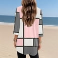 thumbnail image 4 of WTOBBY Women's Fashion Casual Retro Geometric Print V-Neck Mid-Length Tunic Tops with Pockets, 3/4 Sleeve Blouses, Daily Use Comfort Shirt,Pink S, 4 of 5