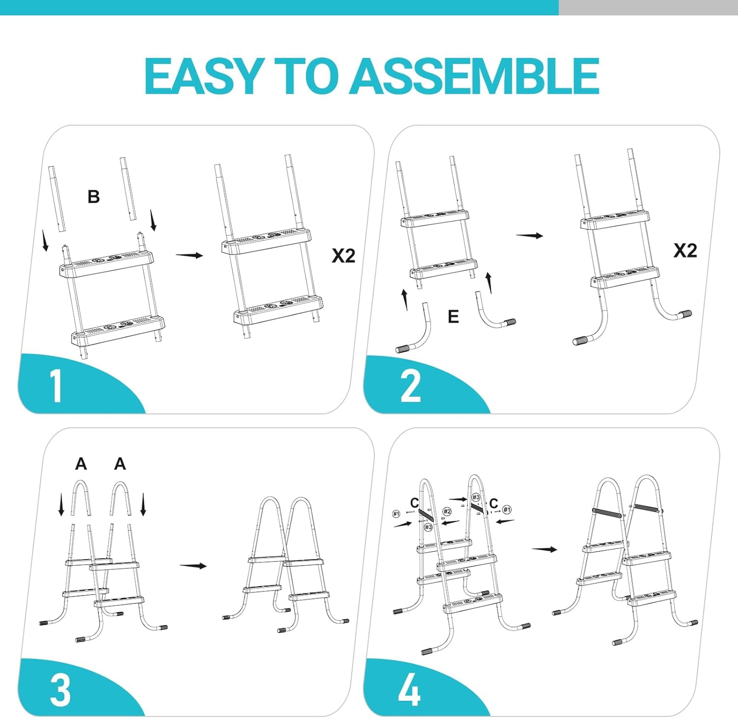 WJSP 2 Step Pool Ladder Gray/White 33" High for Above Ground Swimming Pool 300Lbs Capacity Anti Slip