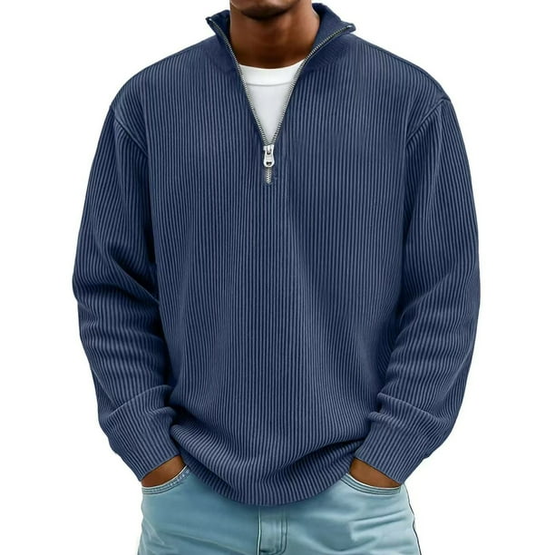 pstuiky Tops de hombre Camisetas casuales de manga larga a la moda para hombre, cuello alto acanalado, cremallera de un cuarto, manga larga, cuello alto, camiseta/camiseta