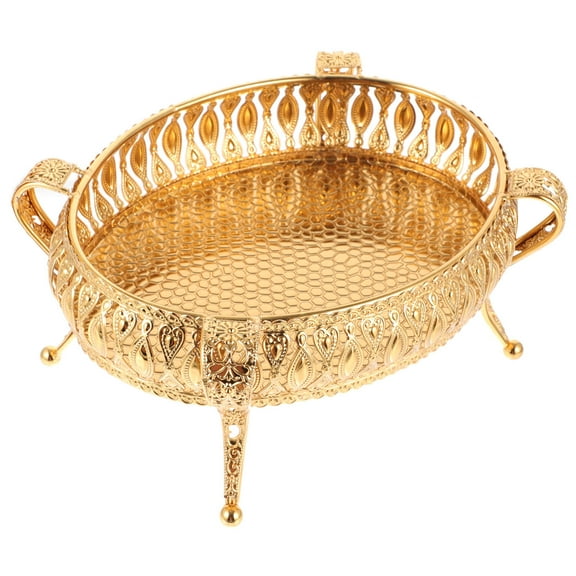 FONDOTIN 1Pcs Golden Gilded Iron Fruit Plate For Living Room 22X17X10.5in