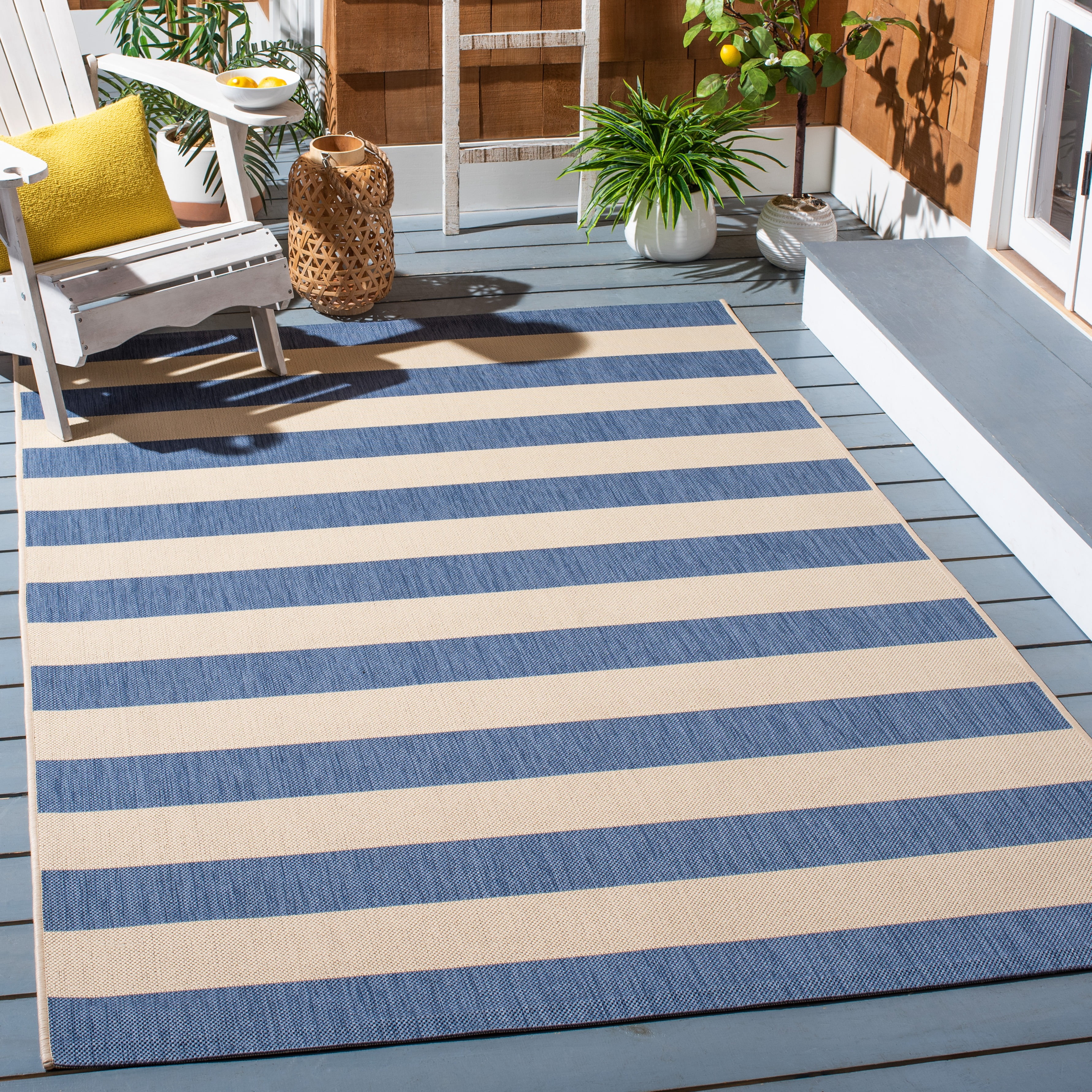 Safavieh Courtyard Ermintrude Striped Indoor/Outdoor Area Rug, Beige/Blue, 9' x 12'