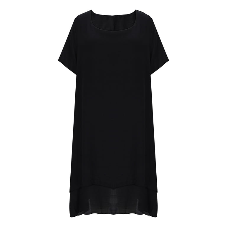 Bltiby Plus Size Womens Peplum Dress Summer Flowy Casual Solid Color Midi Dresses Crew Neck Short Sleeve Loose Beach Vacation Clothes Black S, Women's