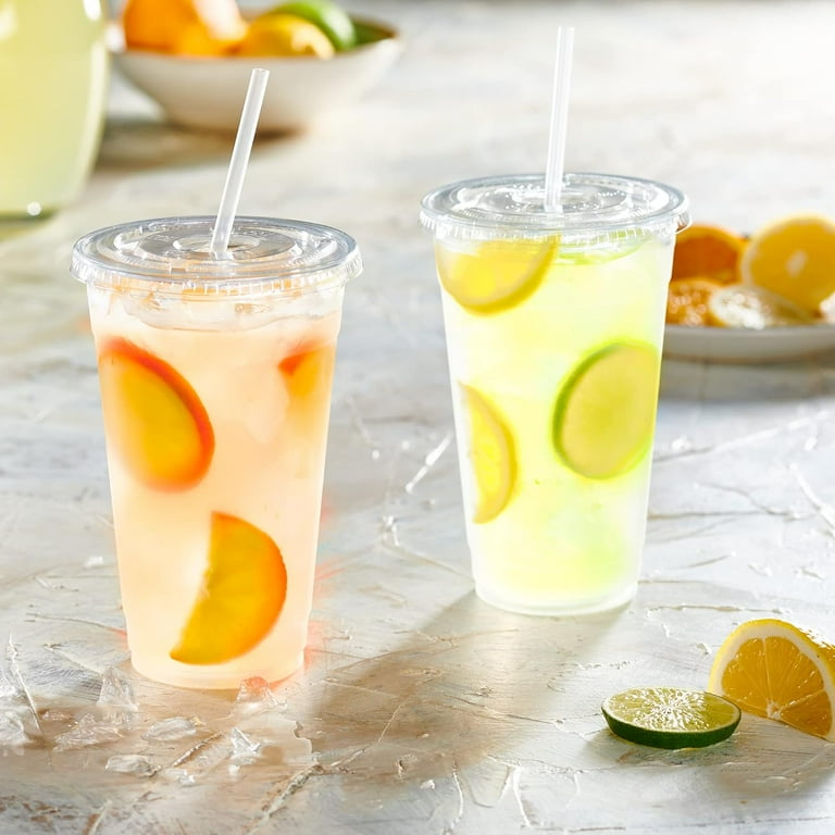 Comfy Package 100 Sets - 24 oz. Crystal Clear Plastic Cups with Flat Lids