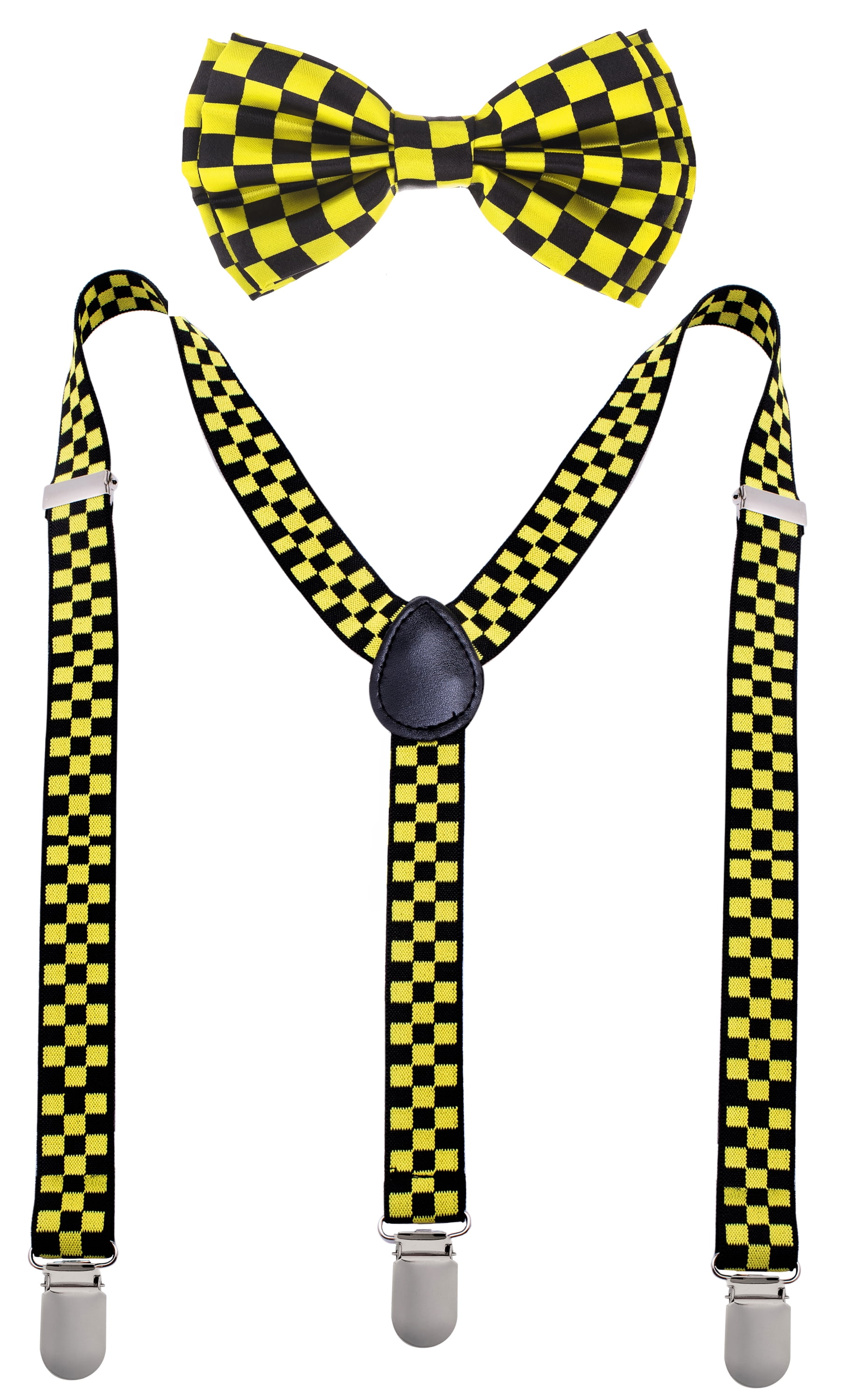 Unisex Clip-on Braces Elastic Slim "Yellow Checker" Y-back Suspender 