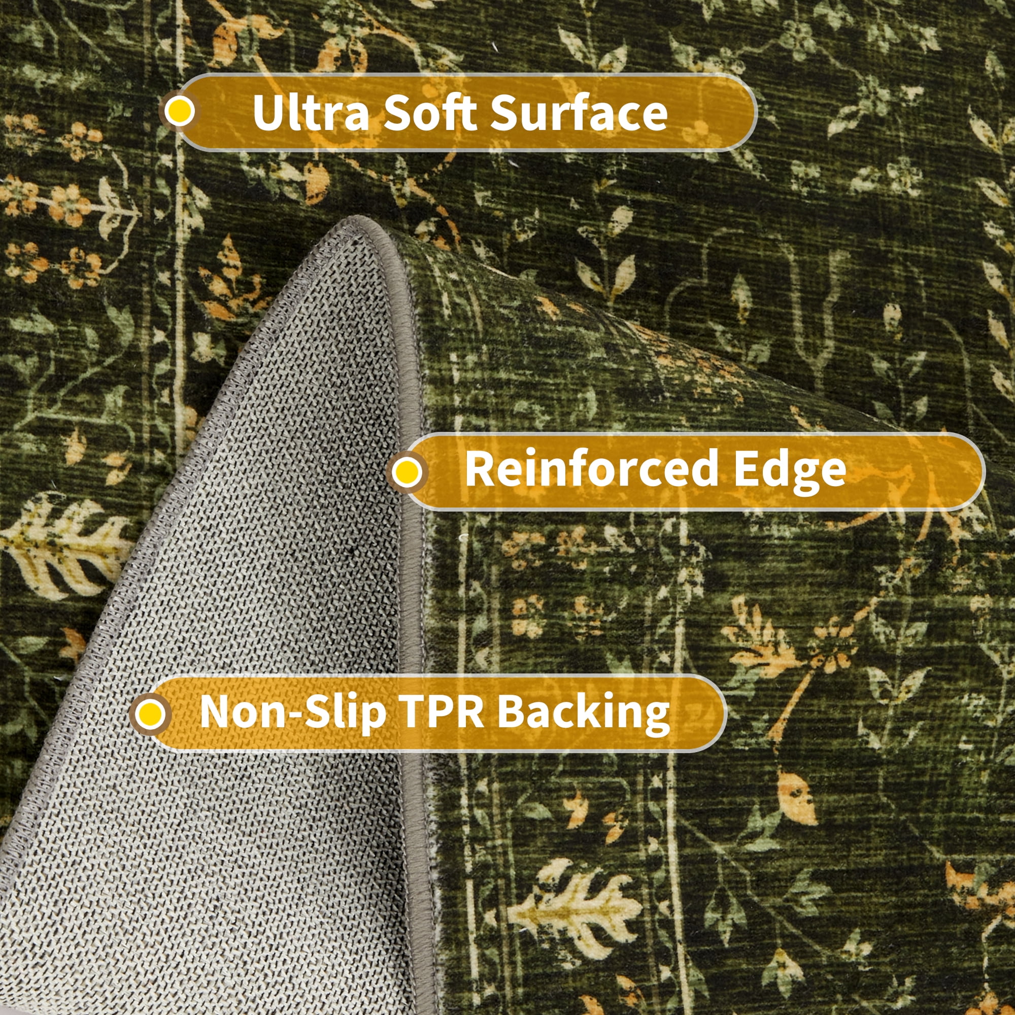 Area Rug for Living Room, Vintage Retro Boho Rug, Washable Non Slip & Low Pile Carpet for Living Room, Bedroom, Dining Room