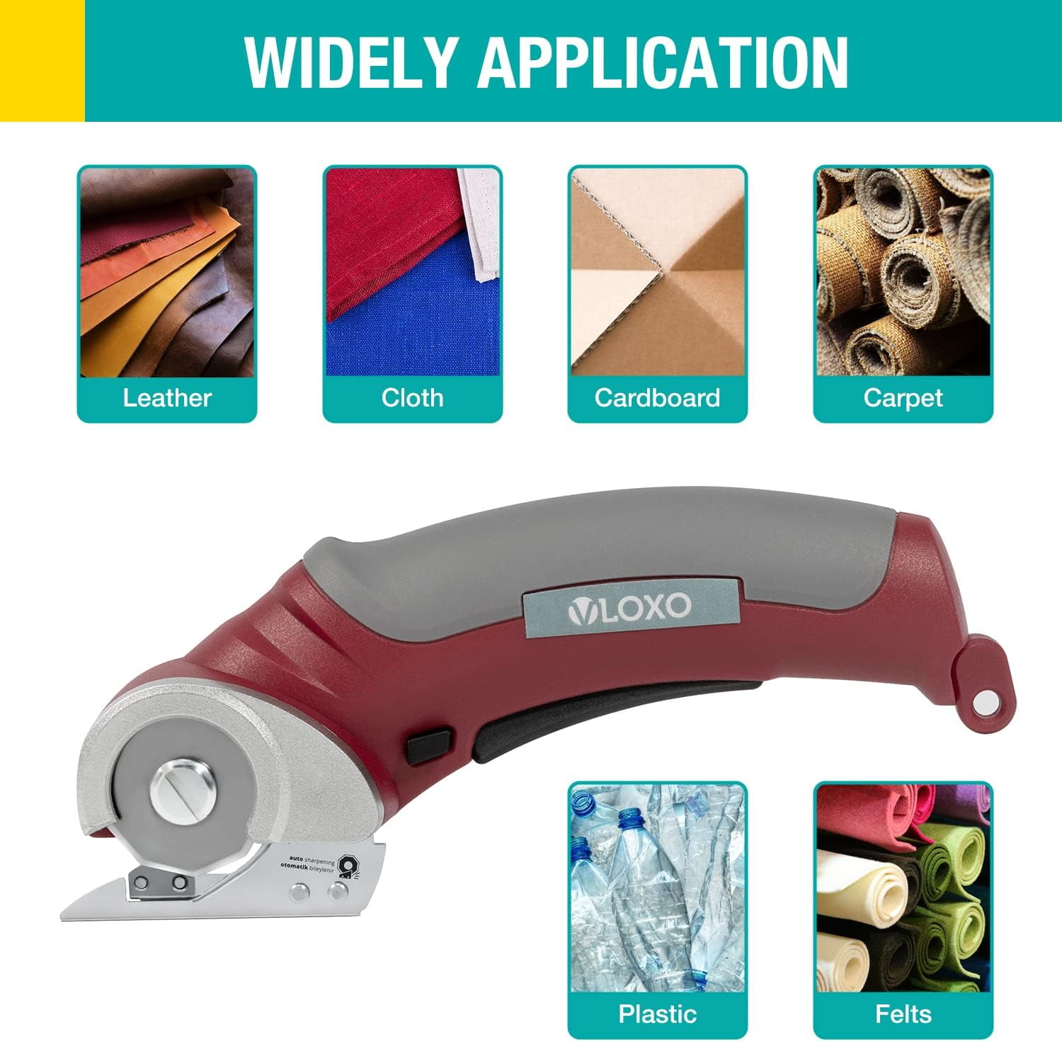 VLOXO Cordless Electric Scissors, 4.2V Electric Mini Cutter, Carpet and Cardboard Cutter, Rotary Cutter for Fabric and Cloth