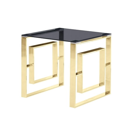 Best Master Furniture E28 Smoked Glass Top End Table with Gold