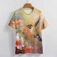 thumbnail image 3 of Flower Hummingbird Womens Tops Women's Fashion Casual Short Sleeve Flower Print Round Neck Pullover Top Blouse, 3 of 6