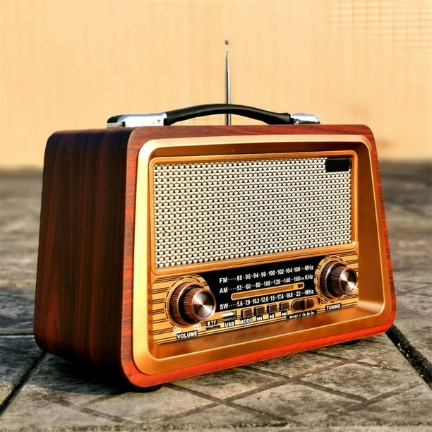 a portable radio made of wooden and plastic material, with vintage and delicate design, multi-functional is a best gift for older man