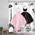 thumbnail image 2 of Fashion Girly Dresses Shower Curtain 72Wx72H Inch Modern Eiffel Tower Girls Women Paris Perfume High Heels Pink Black Makeup Bathroom Decor Fabric Polyester Waterproof 12 Pack Hooks, 2 of 5