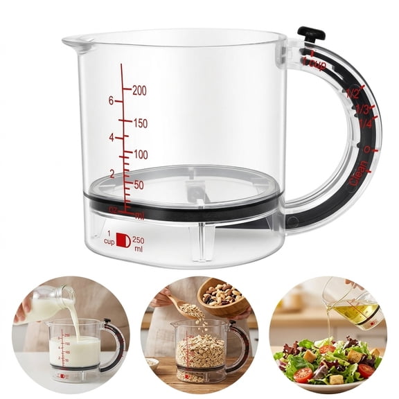 Lysliv Plastic 4-in-1 Adjustable Multi-Functional Space-Saving Easy to Clean Measuring Cup Black