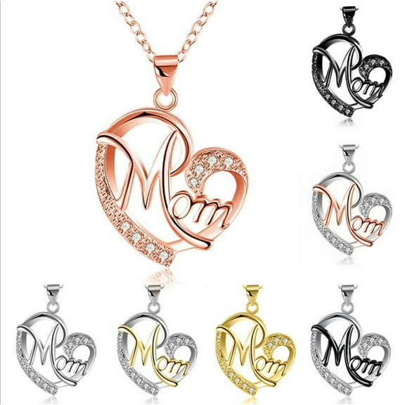 Janrevotw Heart Shaped Diamonds Collarbone Chain Love Mom Necklace Jewellery Mom Alphabet Heart Pendant Necklace Mother'S Day Gift New