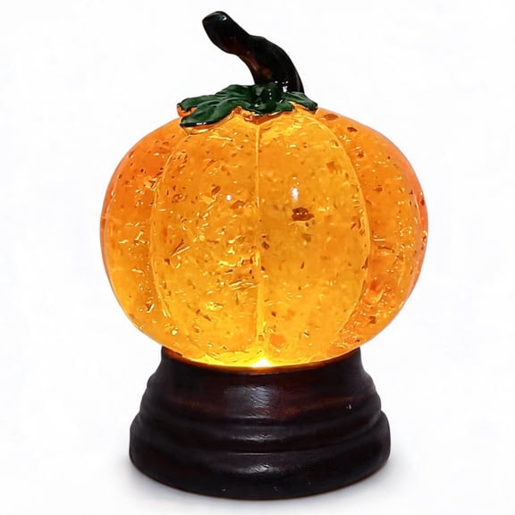 Lighted Pumpkin Snow Globe, Shimmering Glitter Water Globe with Warm Orange LED, Halloween Thanksgiving Centerpiece, Seasonal Home Decor & Festival Gift