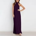 thumbnail image 4 of IUYRTFE Women's Halter Neck High Collar Sleeveless Pleated Maxi Dress Solid Color Flowy Long Formal Gown, 4 of 5