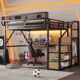 thumbnail image 3 of Mirightone Metal Loft Bed with Desk, Lights, and Storage Shelf - Queen, Black, 3 of 8