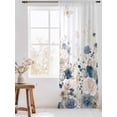 thumbnail image 3 of Sheer Curtains 84 Inches Long, Navy Blue Spring Floral Semi Sheer Curtains Light Filtering Window Treatment, Elegant Pastoral Flowers Watercolor Privacy Voile Drapes for Living Room 52x84 Inch, 3 of 7