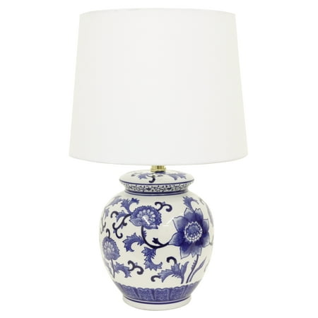Decor Therapy 21" Blue and White Ceramic Table Lamp, 3-way