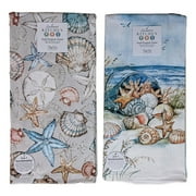 Set of 2 COASTAL SANCTUARY Sea Shells Terry Kitchen Towels by Kay Dee Designs