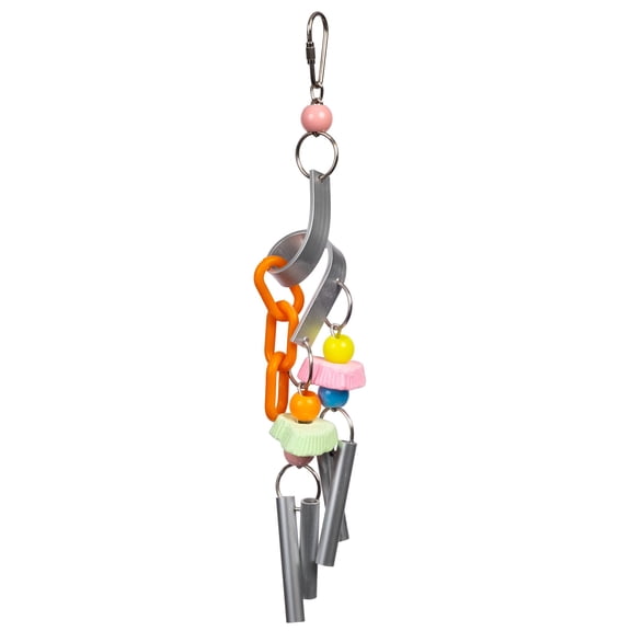 Prevue Pet Products Sound & Movement Chime Time Cyclone Bird Toy - Hanging Cage Accessories for Small to Medium Birds, Parakeets, Cockatiels, and Conures, with Bells & Movement, Metal Link Attachment