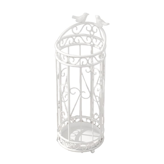 FashionCha Round Umbrella Holder with Drip Tray Bar Office Entryway Umbrella Stand Rack White