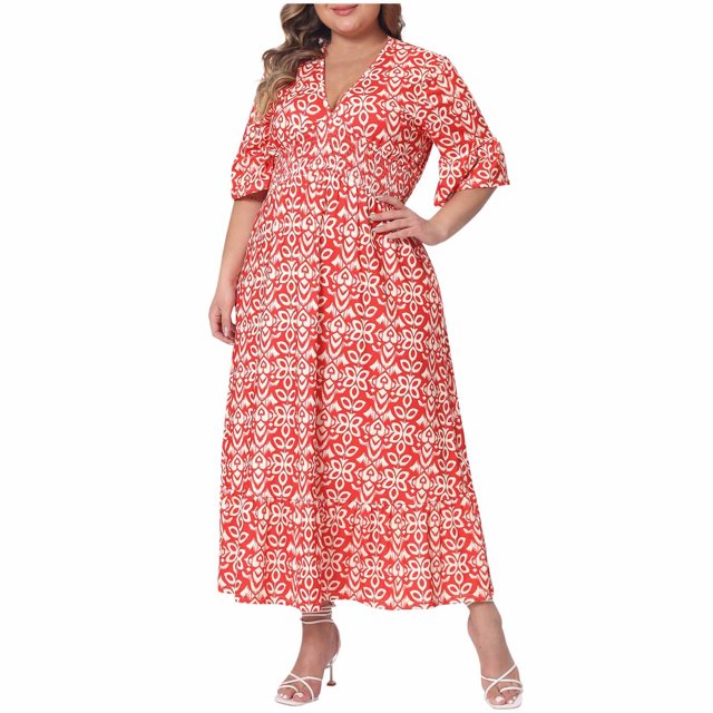 Liquidation d'Été 2025! Robe Grande Taille pour Femmes, Robe d'Été en Liquidation pour Femmes, Mode Sexy d'Été pour Femmes Grande Taille Imprimée Manches Courtes Col en V