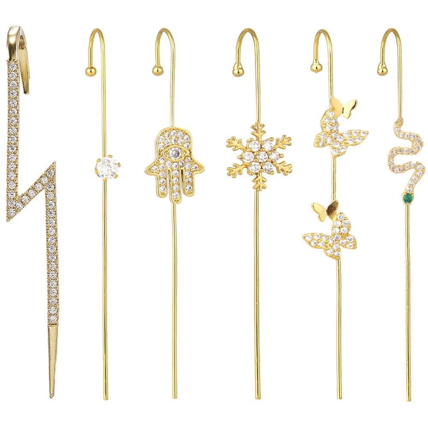 Pendientes Creativos De Gancho Sobre Orugas Para Mujer, Pendientes De Tuerca De Cristal Para Mujer, Pendientes Envolventes De Zirconia Cúbica 6 Uds Guardurnaity AP005514-00