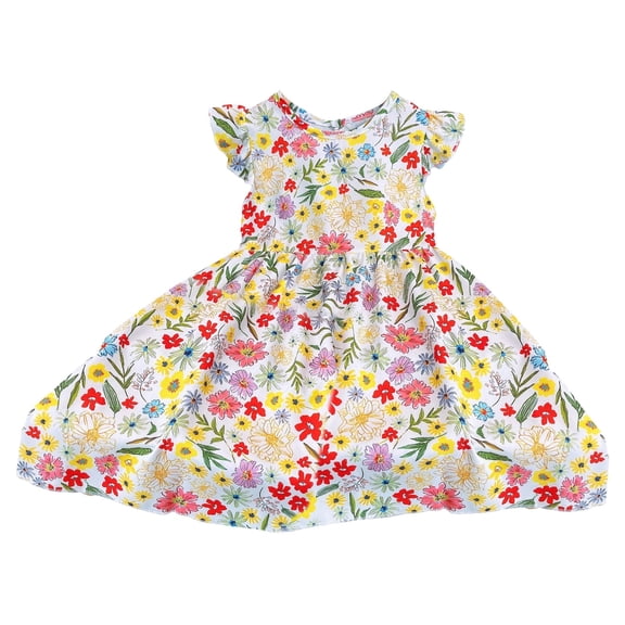 YunPes Girls Floral Dresses Ruffle Fly Sleeve Gathered Waist A-line Flutter Sundress Summer Beach Vacation Dress for Kids